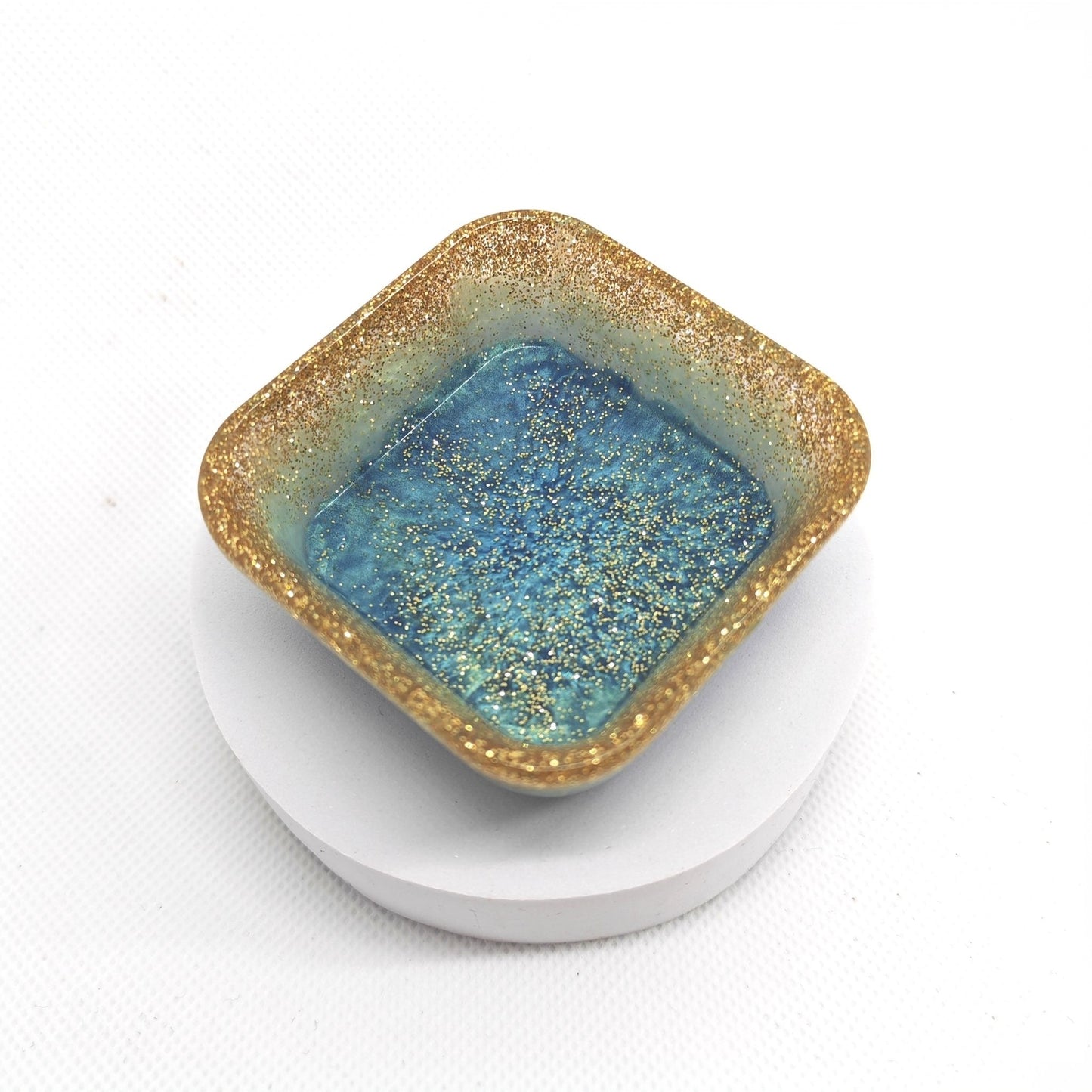 Square Ring Tray Ocean Design with Gold Glitter