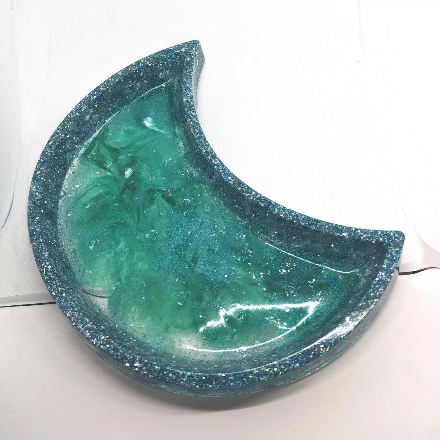 Moon Tray in Glittered Blue and Greens