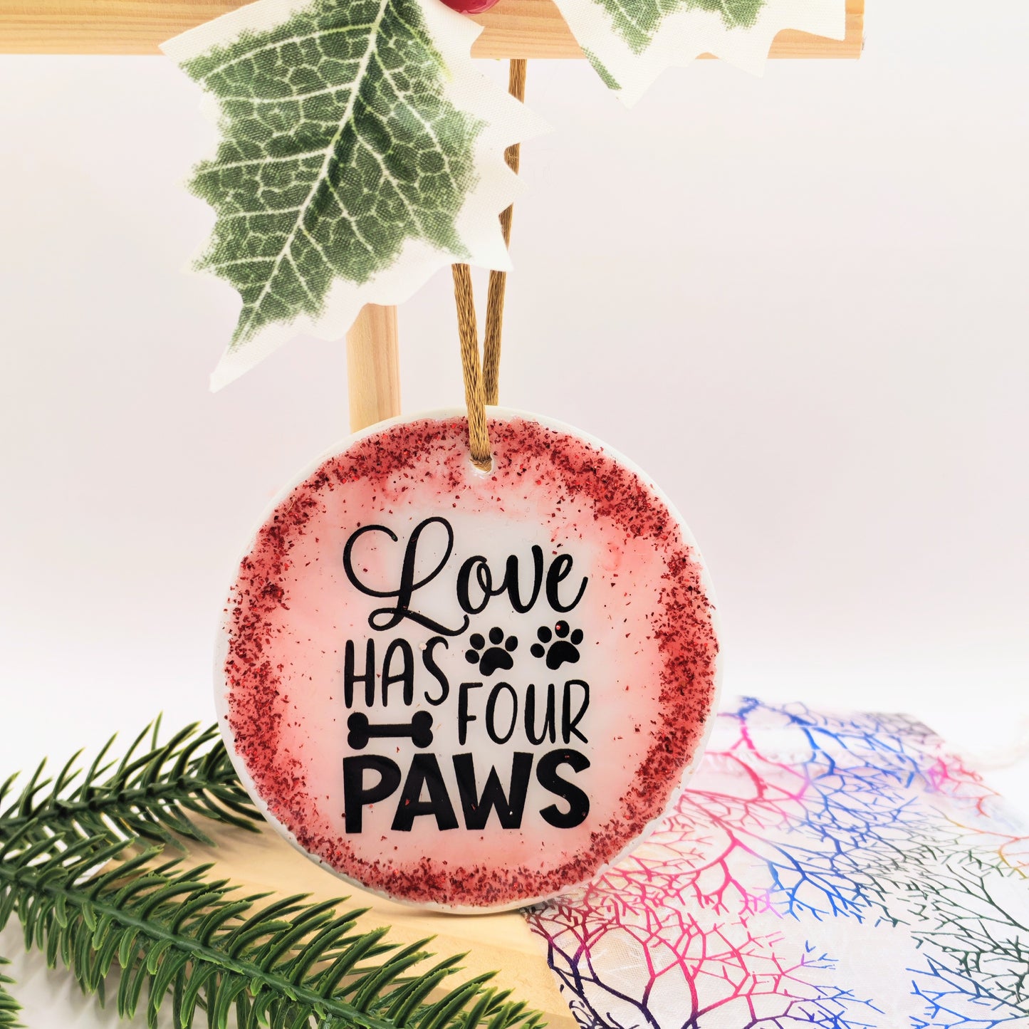 Ceramic Round Tree Decoration Love has Four Paws