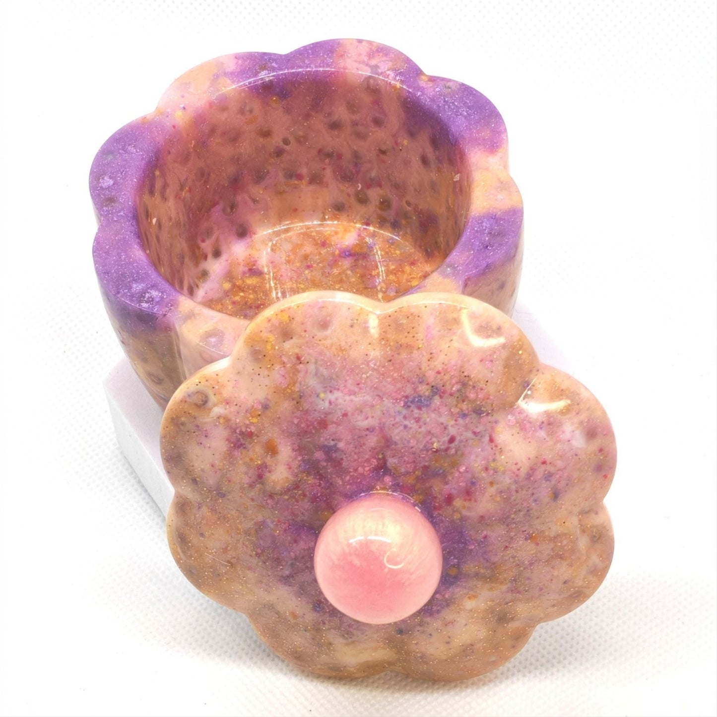 Flower Box with lid Pink with Gold Glitter