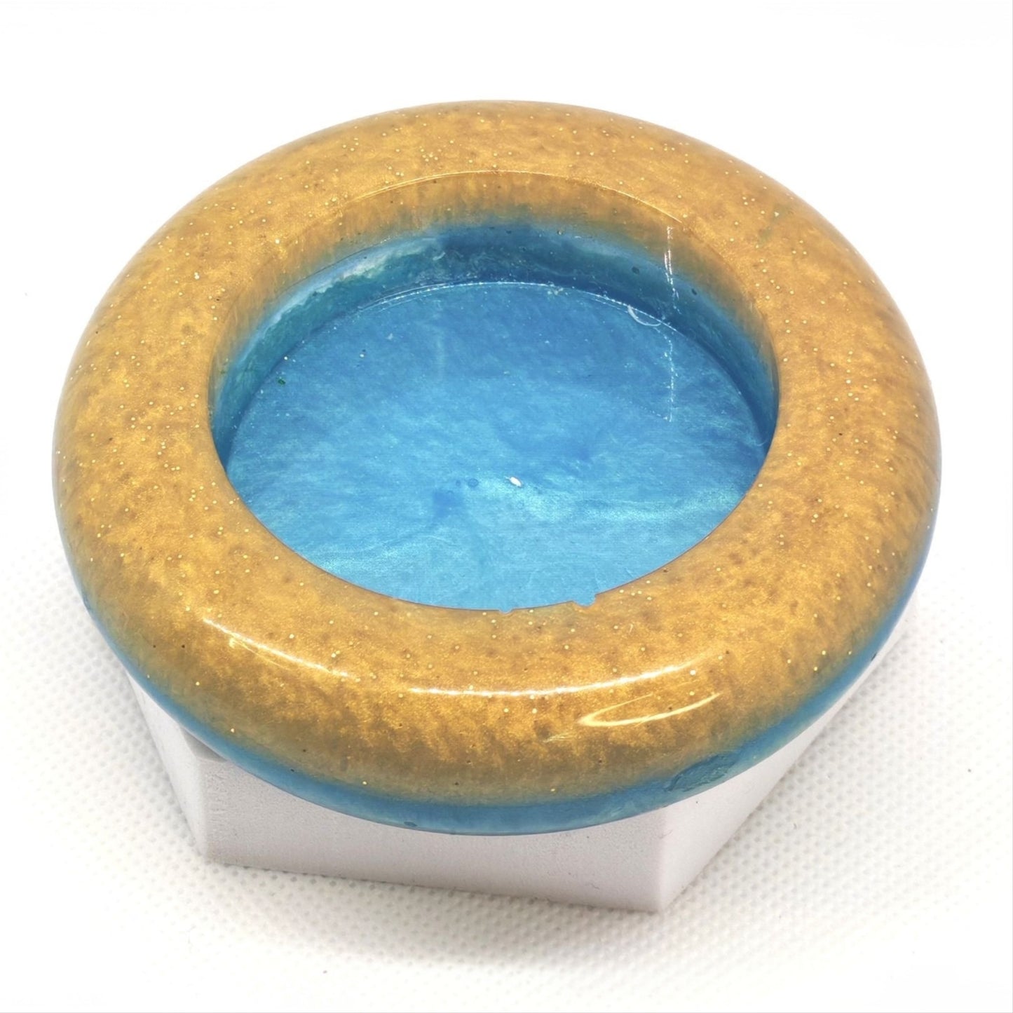 Round Tea Light Holder in Ocean Blue and Gold