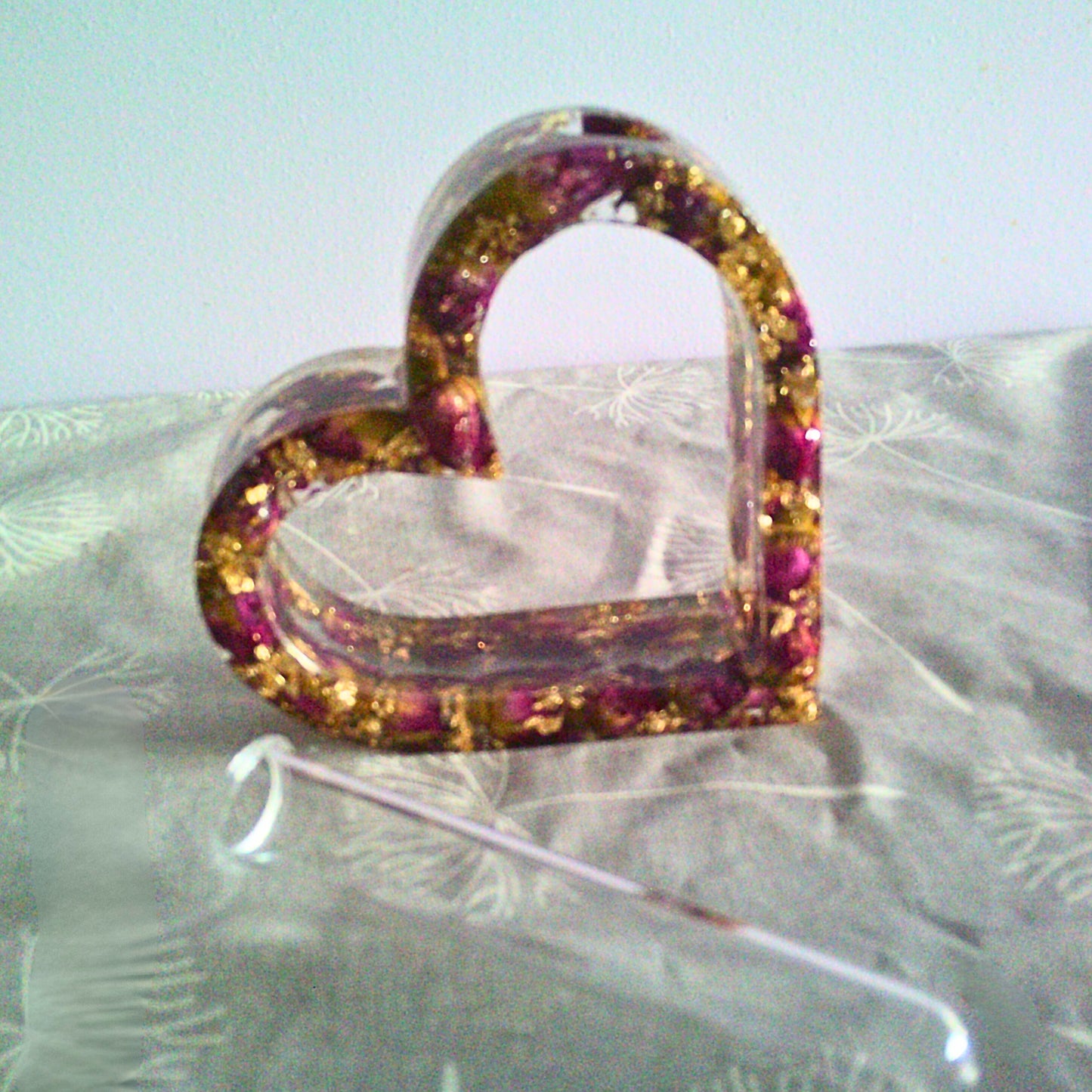 Heart Vase with Dried Burgundy Rosebuds