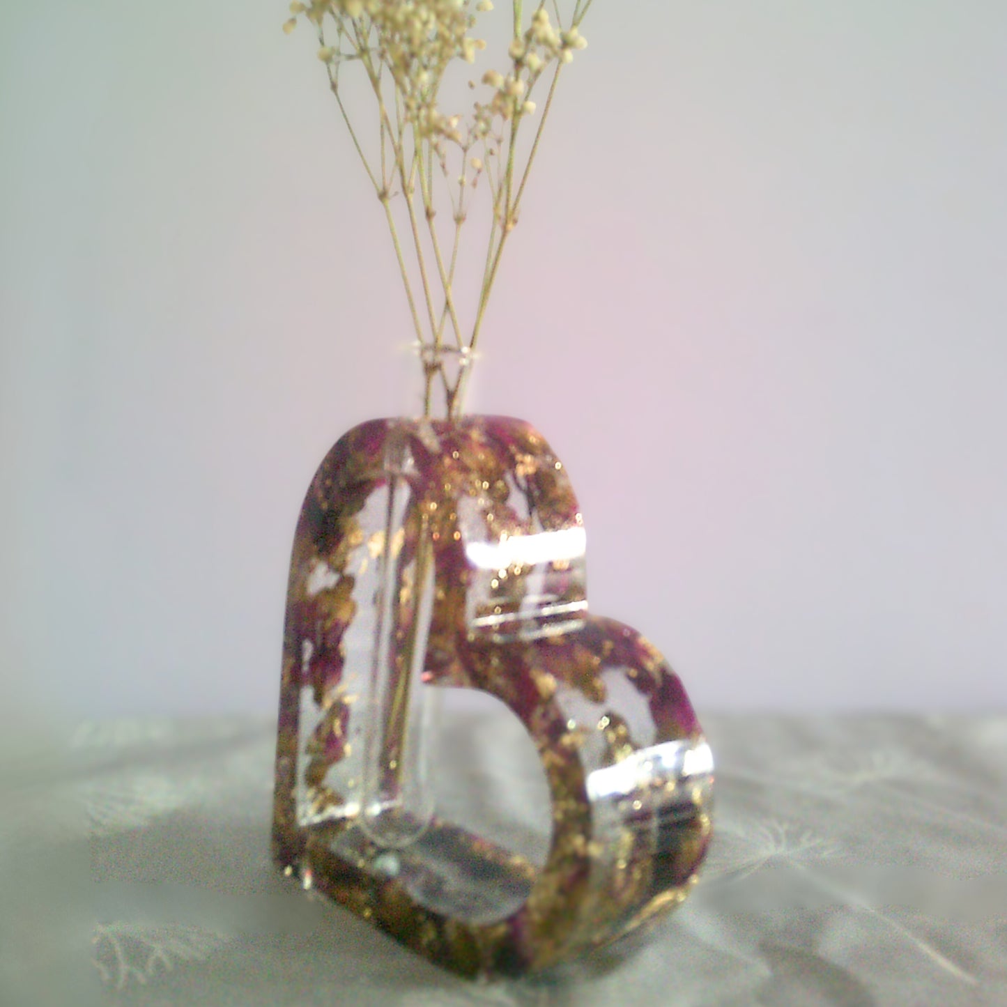 Heart Vase with Dried Burgundy Rosebuds