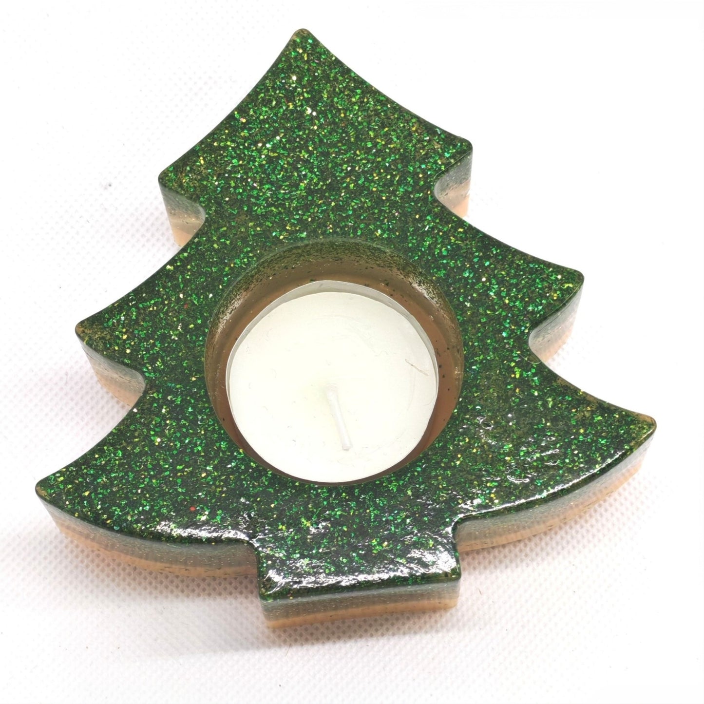 Christmas Tree Tealight Holder Green Glitter and Gold