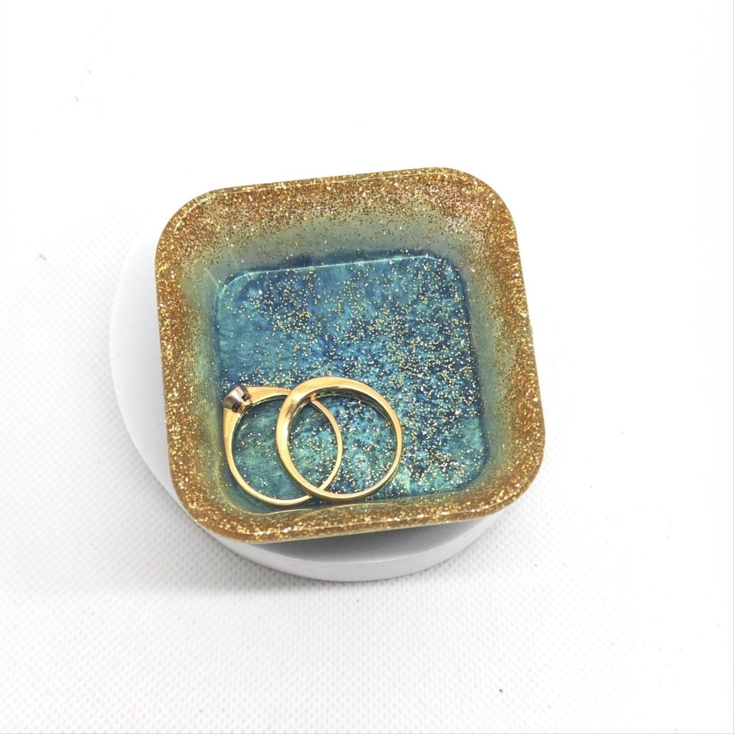 Square Ring Tray Ocean Design with Gold Glitter