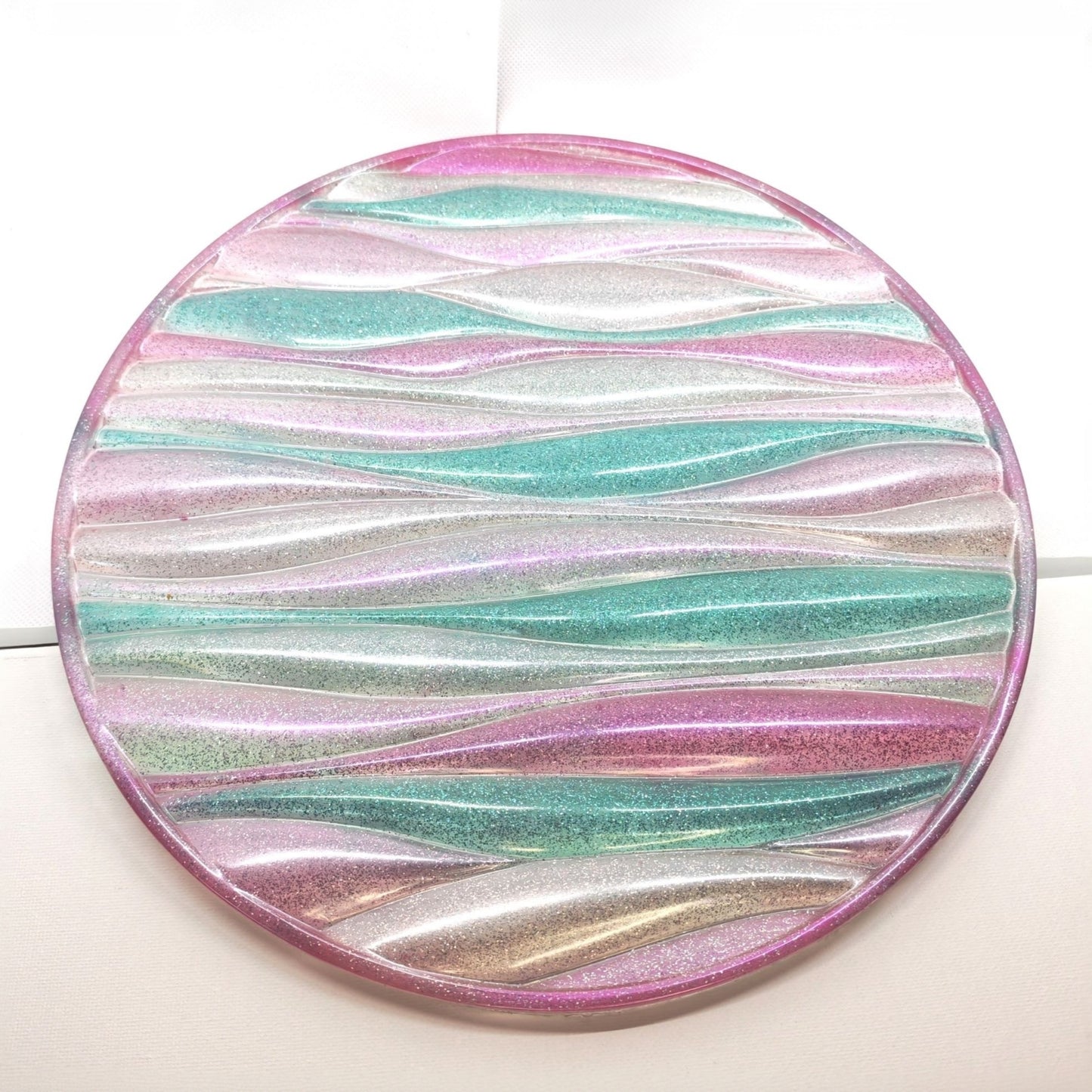 Platter Jewelled Pink and Aqua Wave