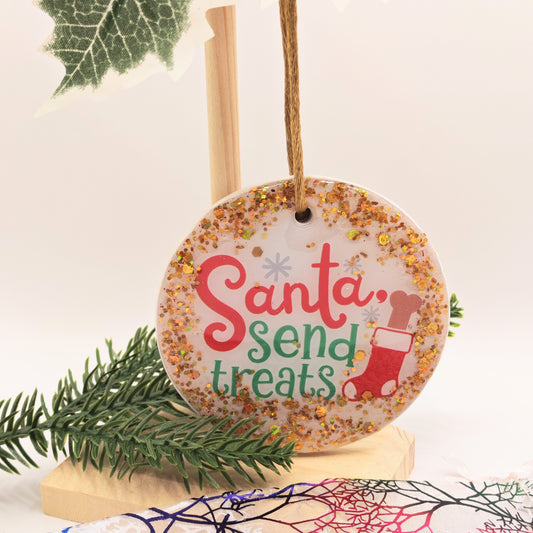 Ceramic Round Tree Decoration  Santa send Treats
