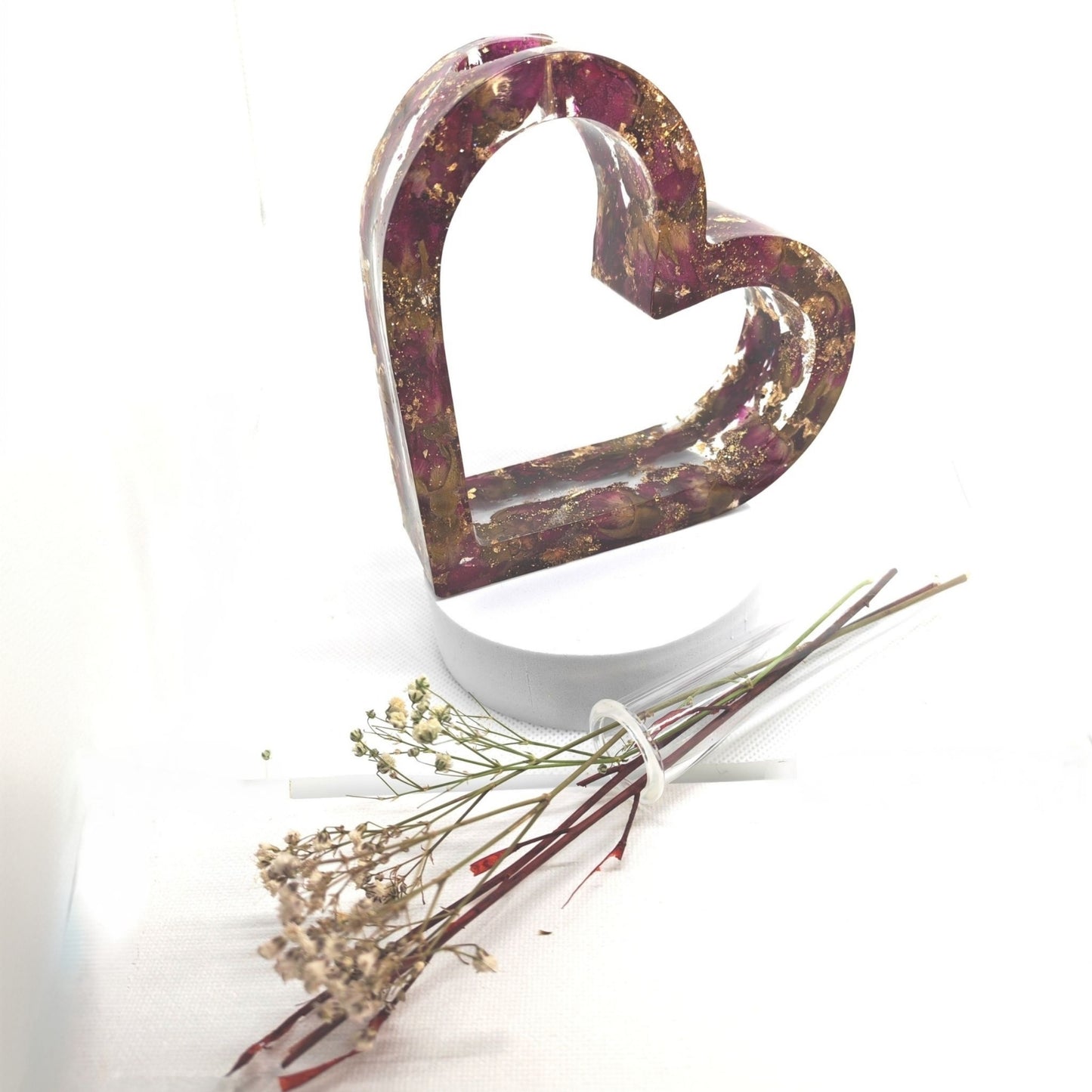 Heart Shaped Vase with Dried Flower Buds