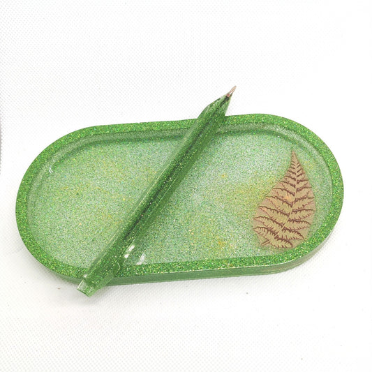 Oval leaf tray Sparkle Green with matching Pen