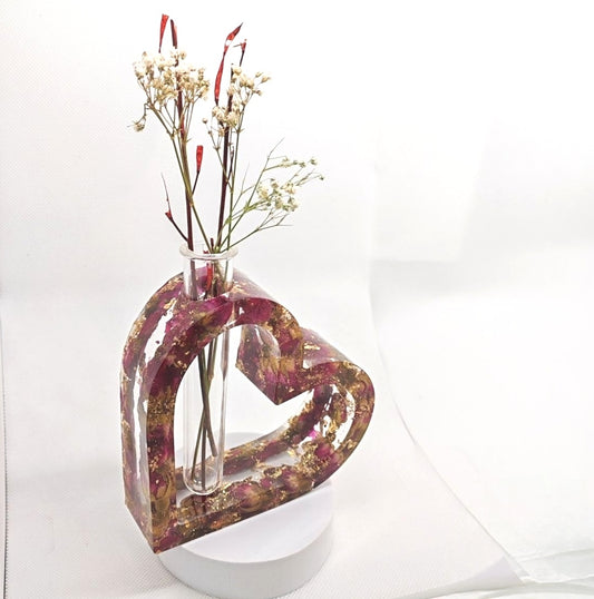 Heart Shaped Vase with Dried Flower Buds