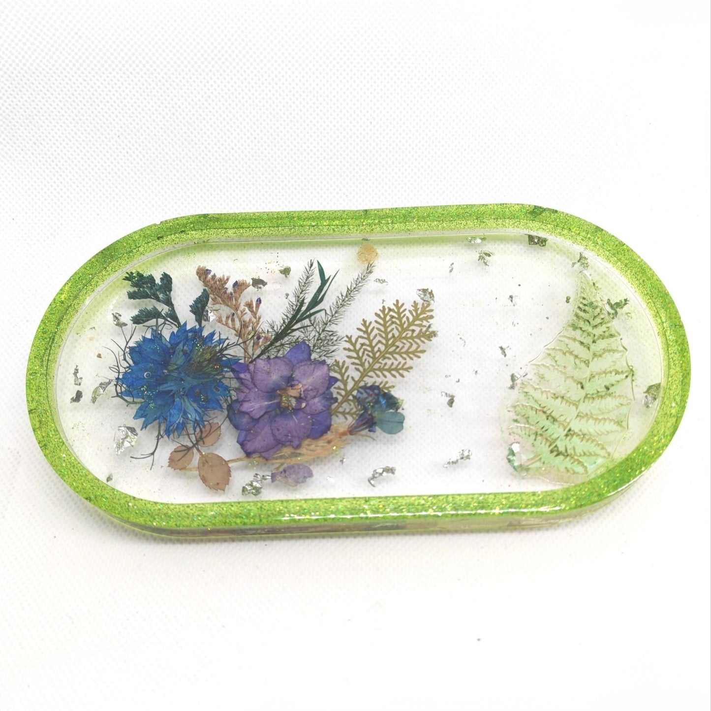 Oval leaf tray with Pressed Flowers
