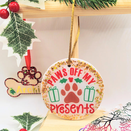 Ceramic Round Tree Decoration Paws off my Presents