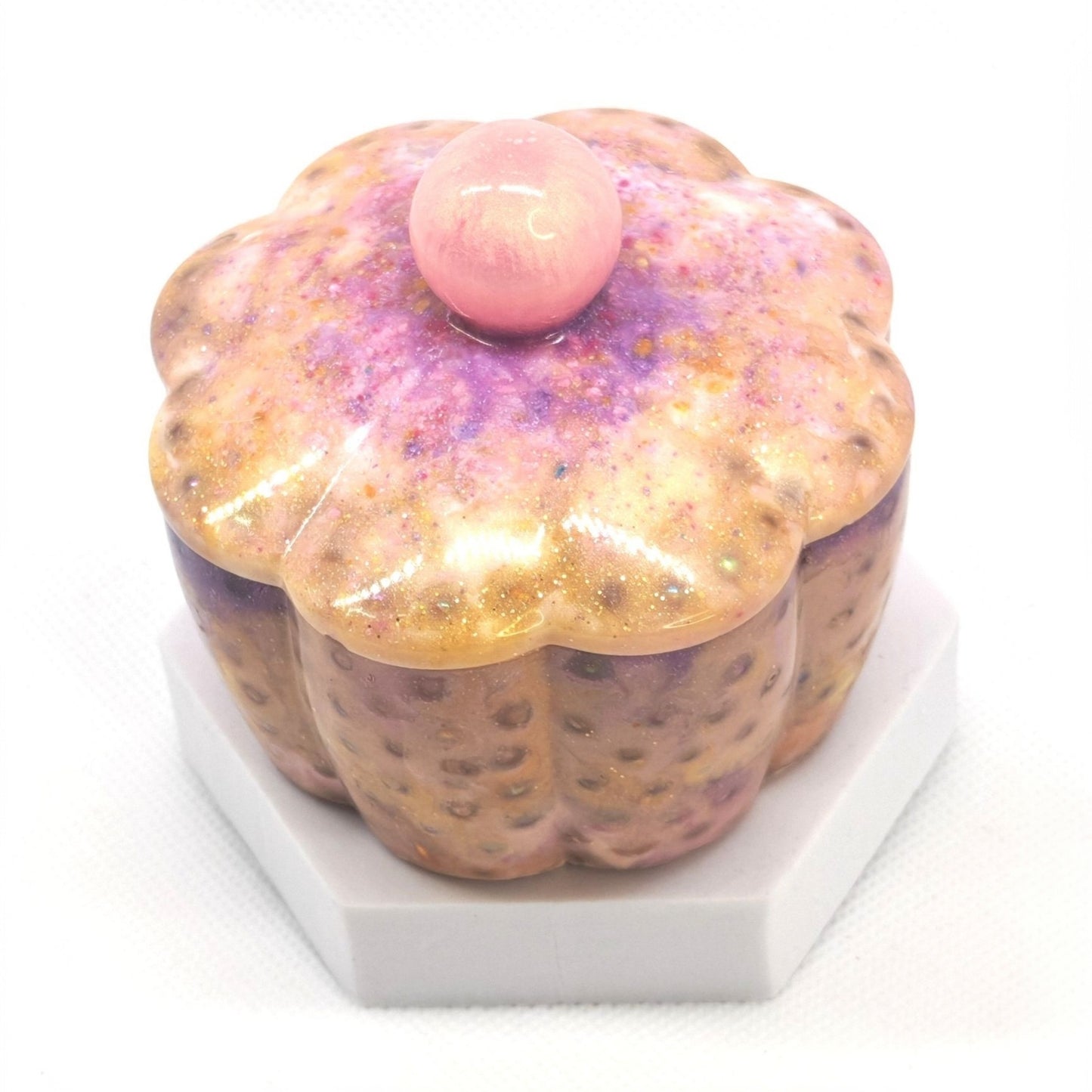 Flower Box with lid Pink with Gold Glitter