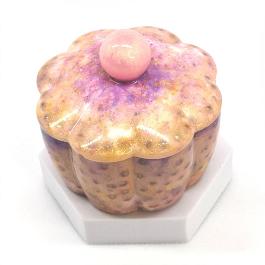 Flower Box with lid Pink with Gold Glitter