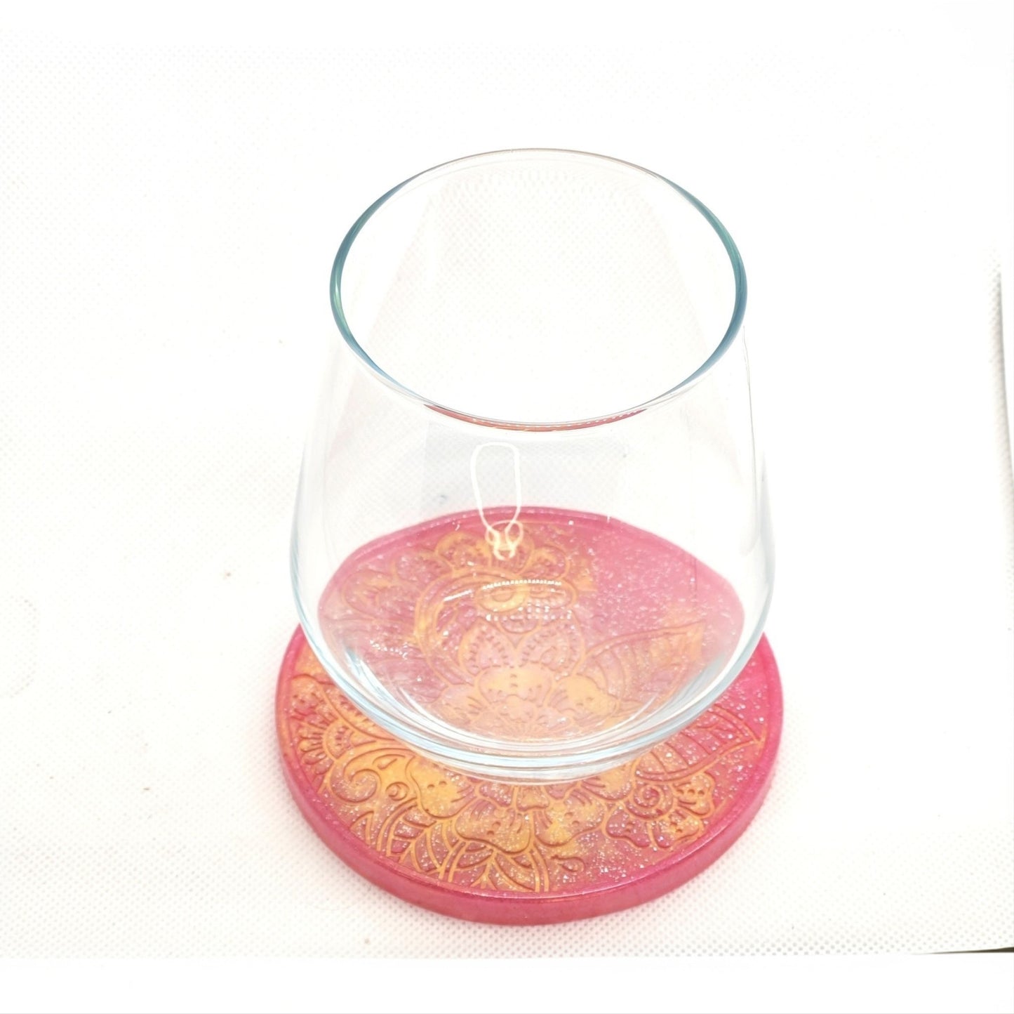 Round Floral Coaster Pink and Gold