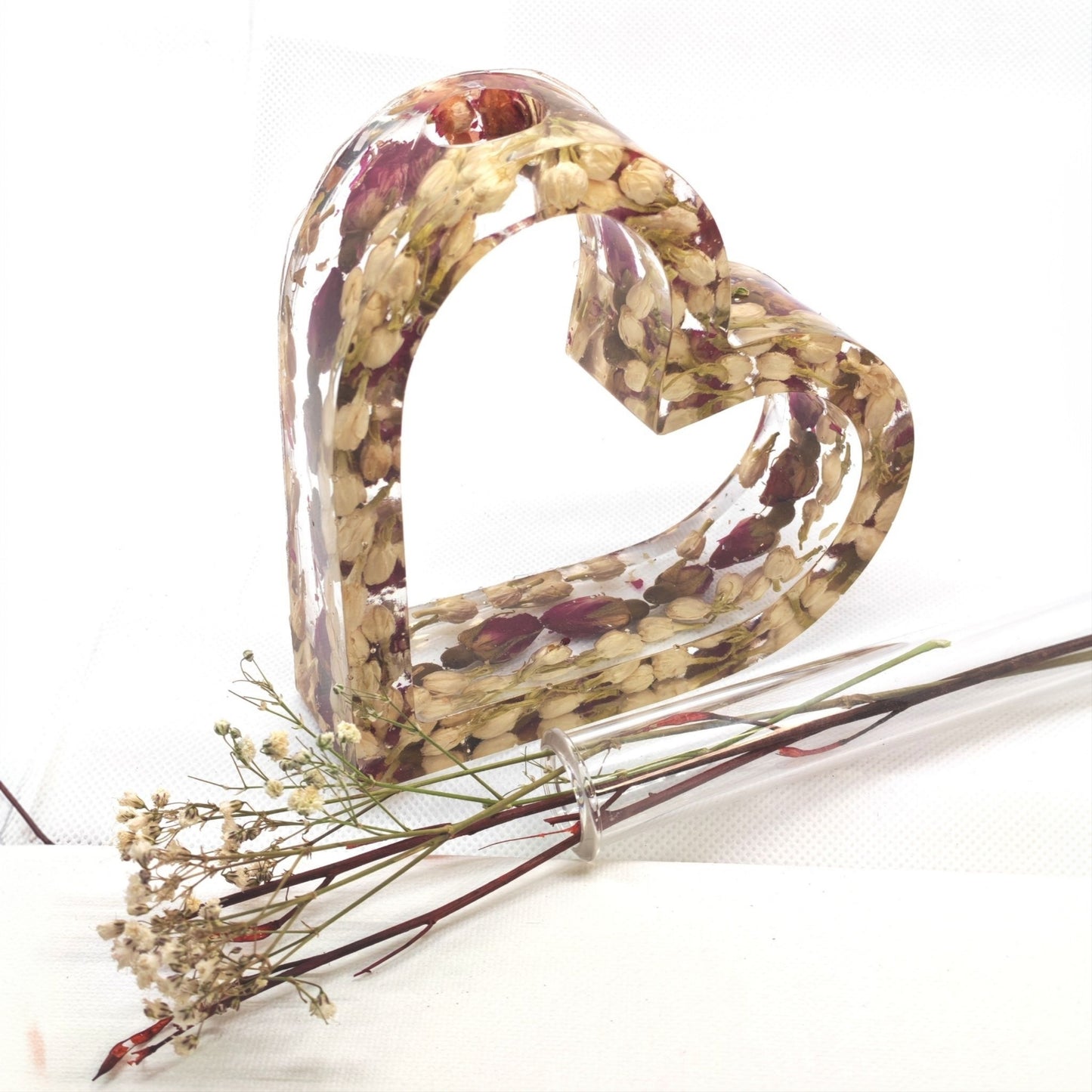 Heart Shaped Vase with Dried Flower Buds