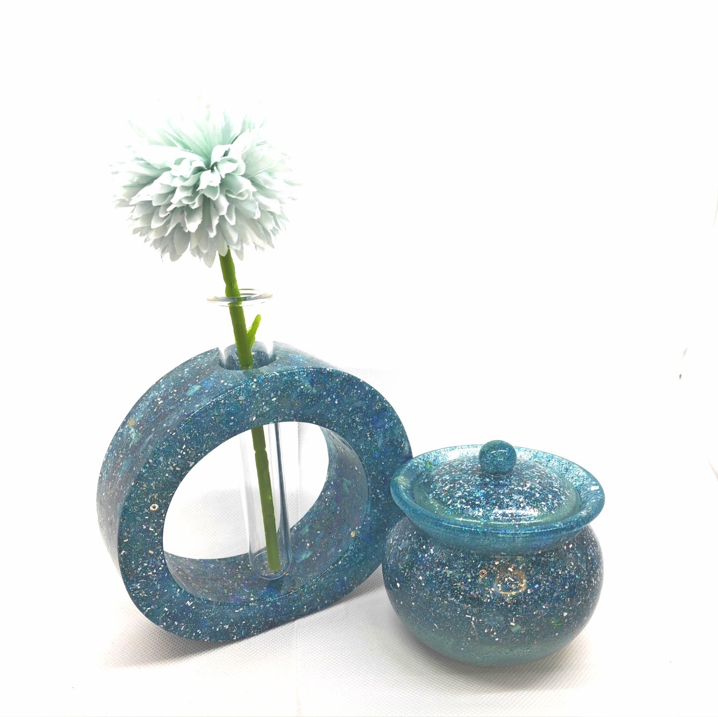 Irregular O Vase and Pot Set in Blue Glitter