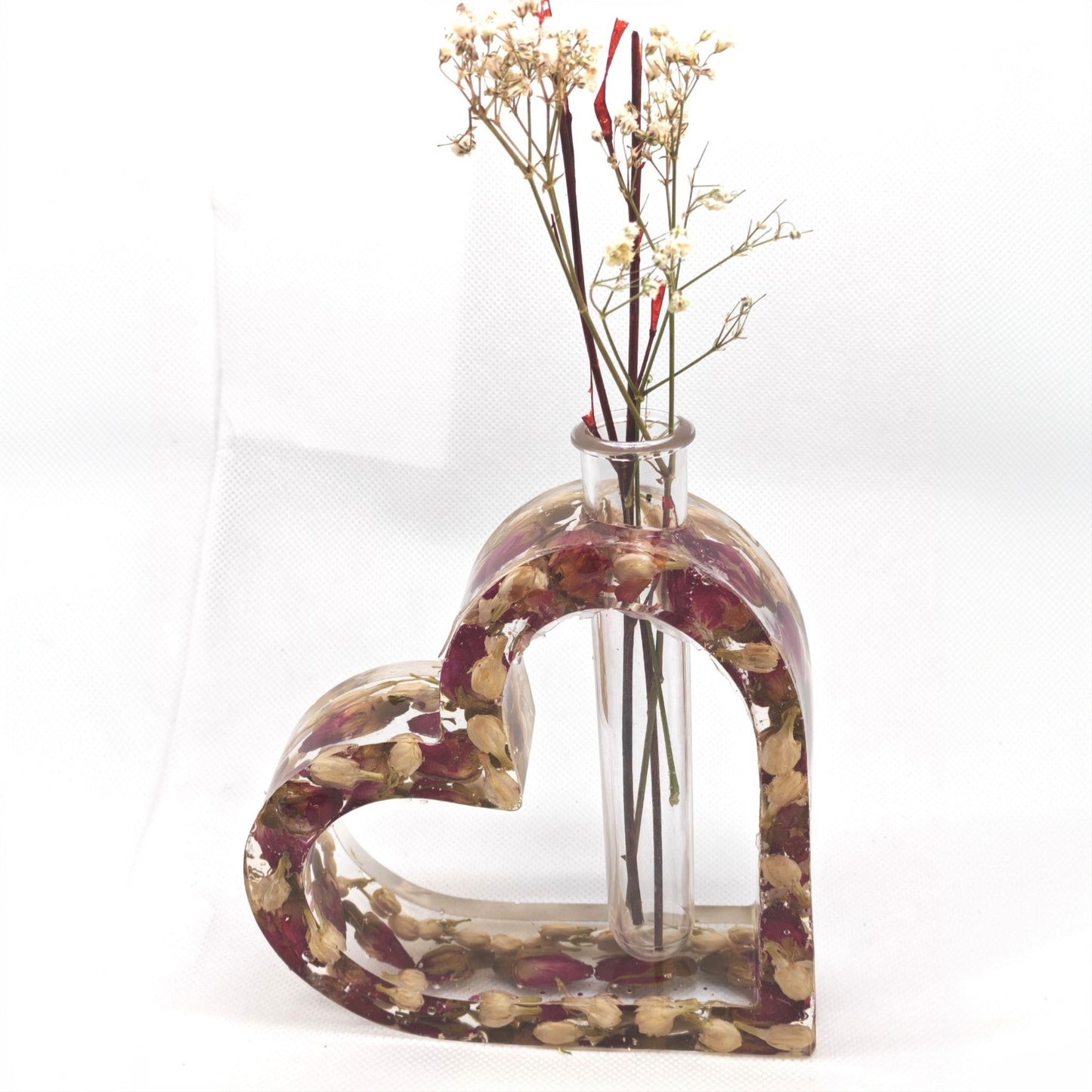 Heart Shaped Vase with Dried Flower Buds