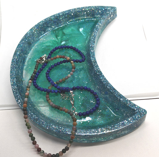 Moon Tray in Glittered Blue and Greens