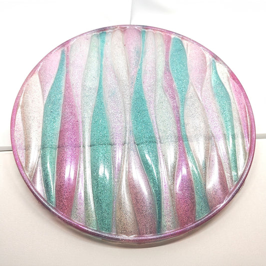 Platter Jewelled Pink and Aqua Wave