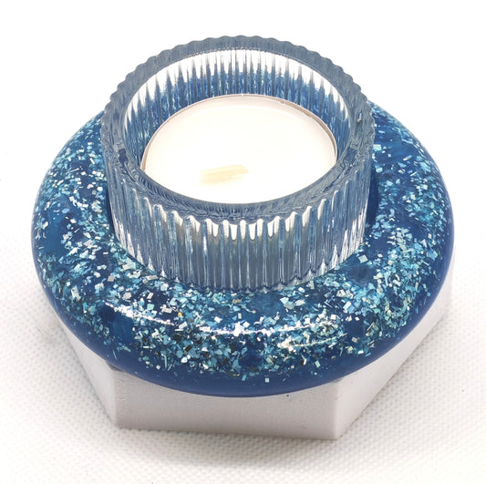 Round Tea Light Holder in Deep Blue Glitter
