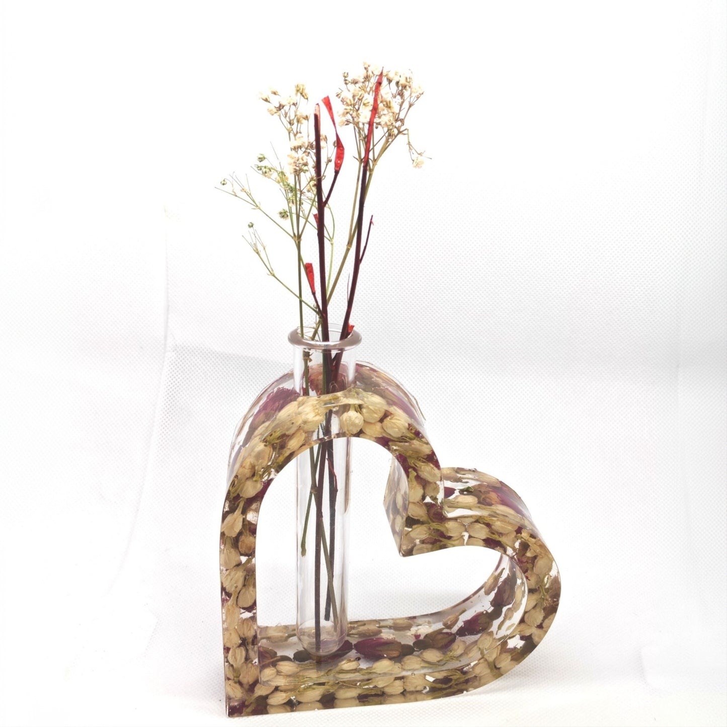 Heart Shaped Vase with Dried Flower Buds