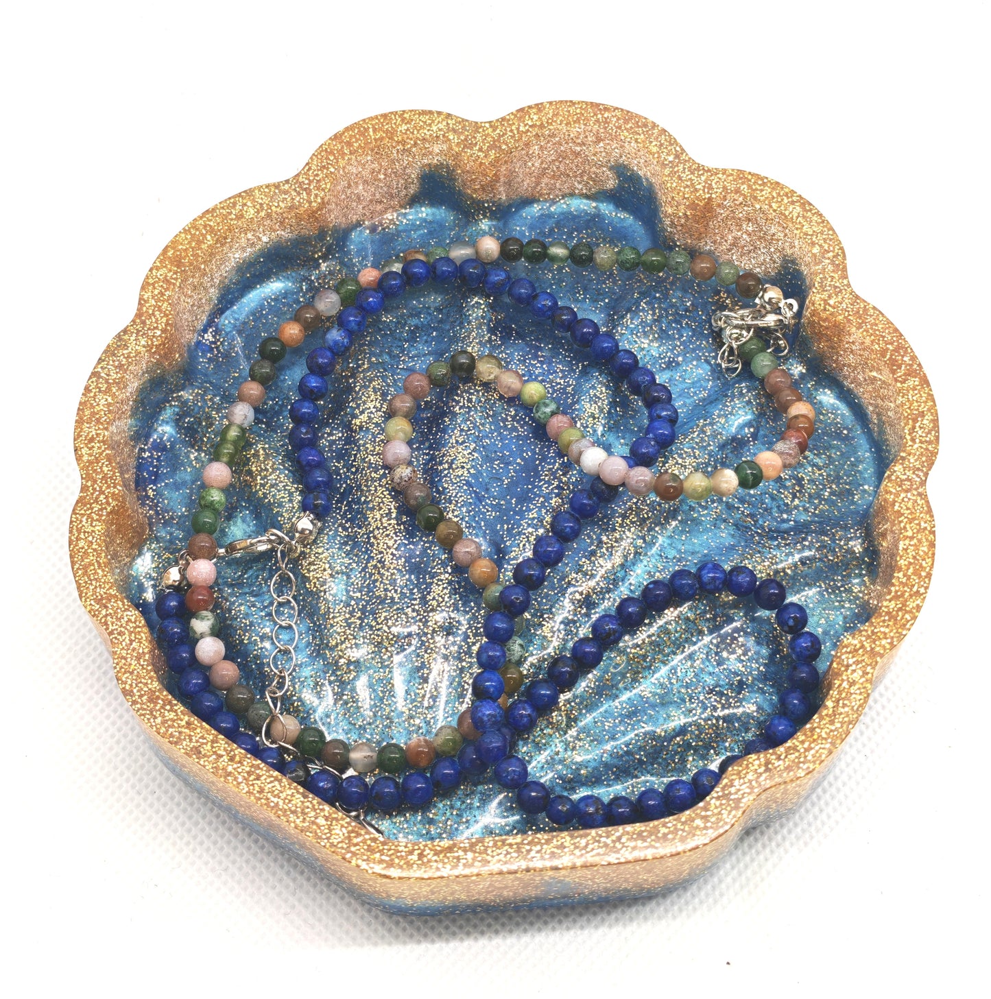 Shell Jewellery Tray in Ocean Colours with Gold Glitter
