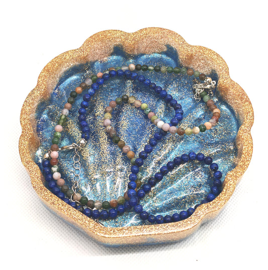 Shell Jewellery Tray in Ocean Colours with Gold Glitter